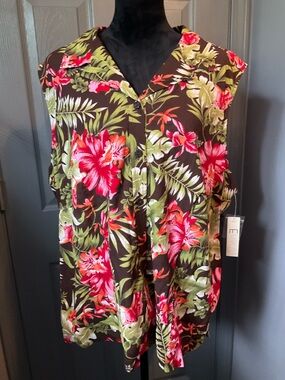 Erika Woman 3X Java combo sleeveless button down